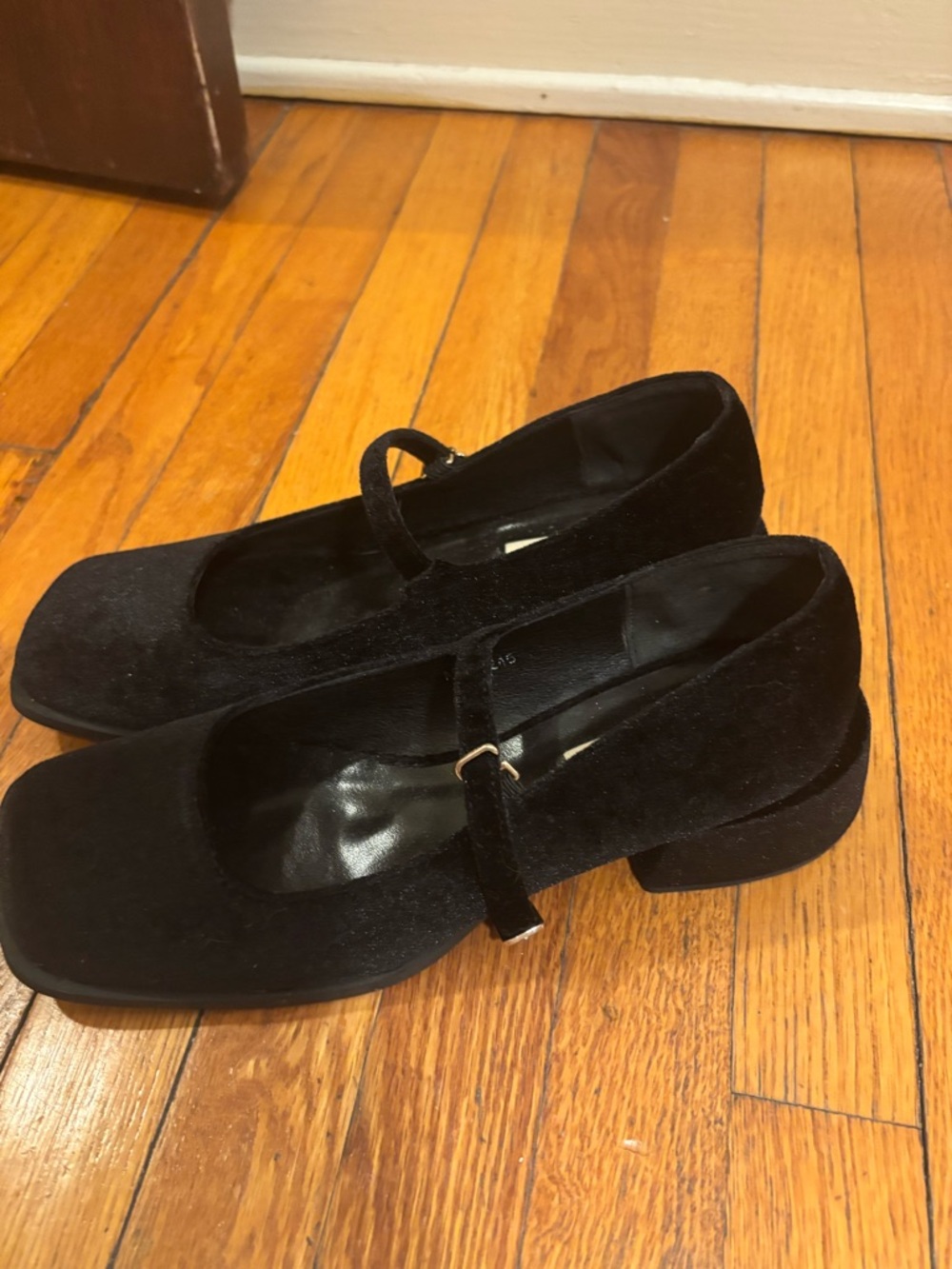 Black Suede Low Block Heel Mary Jane Pumps